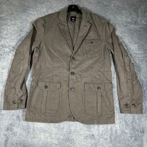 Gap Mens Canvas Military Blazer Jacket Pavement Gray Cotton Small Buttons